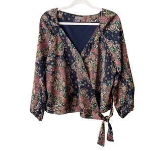 J. Crew Navy and Pink Floral Blouse
